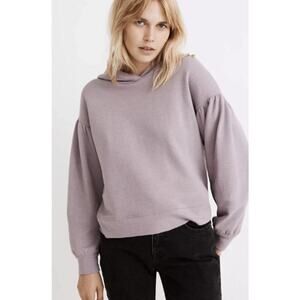 Madewell Size Small Hoodie Sweatshirt Purple Cotton Blend Puff Long Sleeves